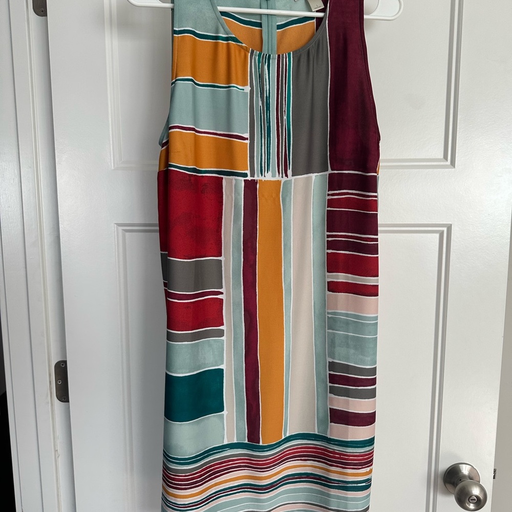 LOFT Orange Green Sheath Midi Dress